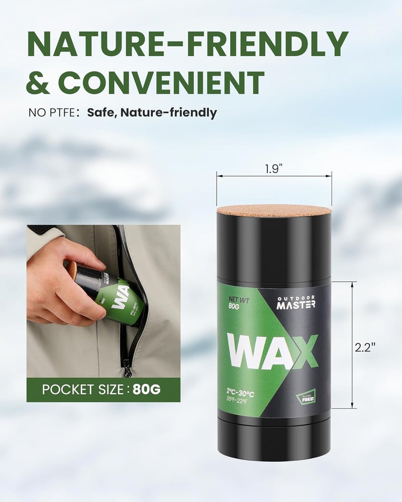 OutdoorMaster Update Rub-on Ski Snowboard Wax, 80g Universal Portable Cross-Country Wax for Universal Temperature, Easy Operation, Quick Waxing for Outdoors - Image 5